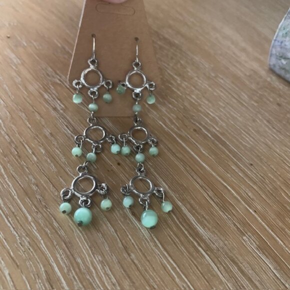 BOGO Mint Green Fiber Optic Bead Chandelier Earrings | Fairycore Boho - Picture 2 of 4